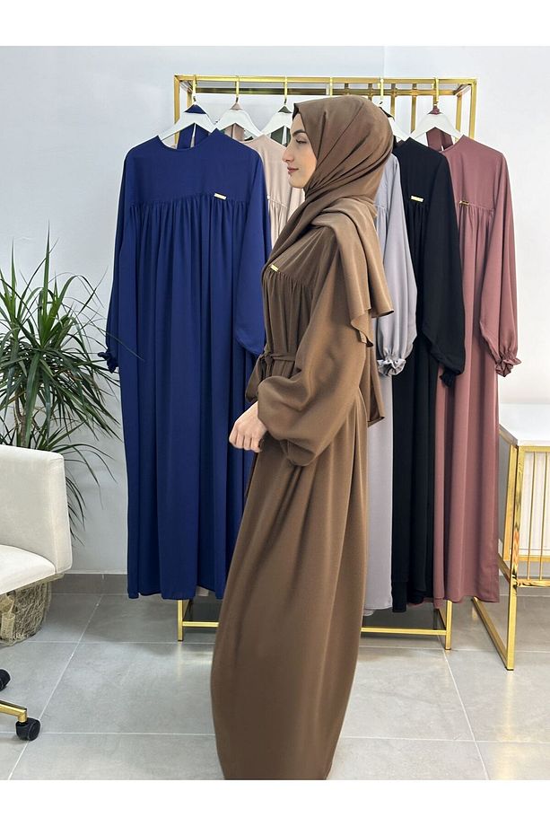 Şallı Ve Üsten Robalı,Kemerli Elbise Takım .Hijap ,Abaya (Hac Ve Umre Için Uygundur) kahve - 3