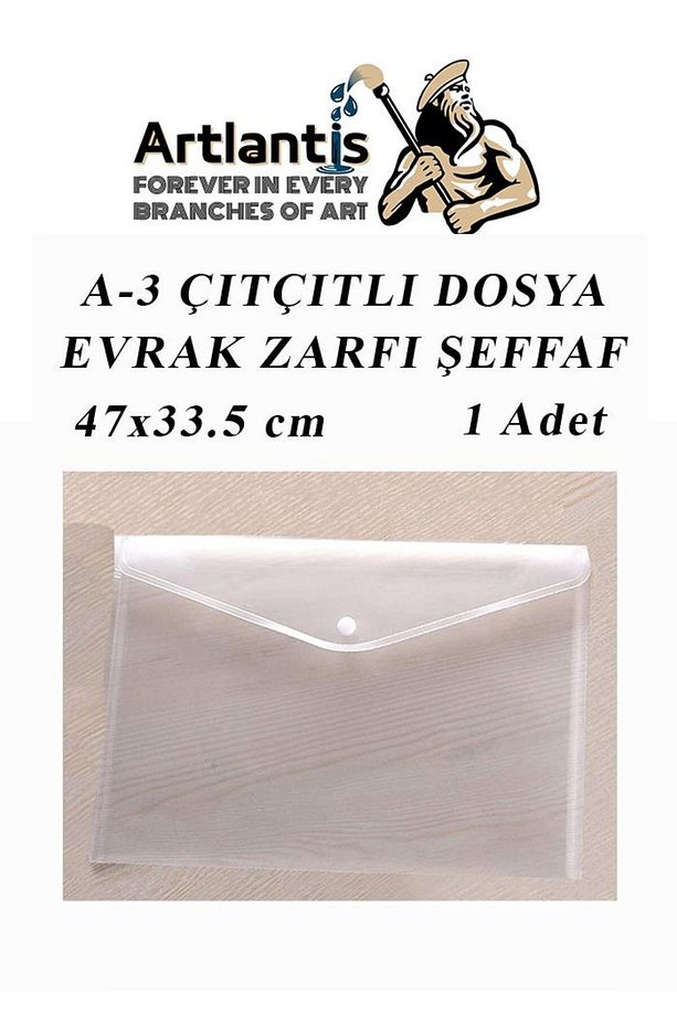 A3 Çıtçıtlı Dosya Şeffaf 1 Adet A-3 Çıtçıtlı Zarf Dosya Transparan 47x33.5 Cm Büyük Boy Çıtçıtlı Dos - 1