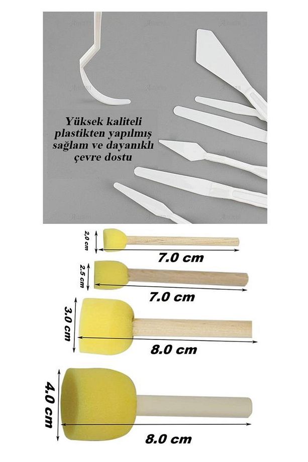 Palet Rulo Fırça Ponpon Fırça ve Plastik Spatula 4'lü Set 1 Paket Resim Hobi Sanat Etkinlik Resim Pa - 3