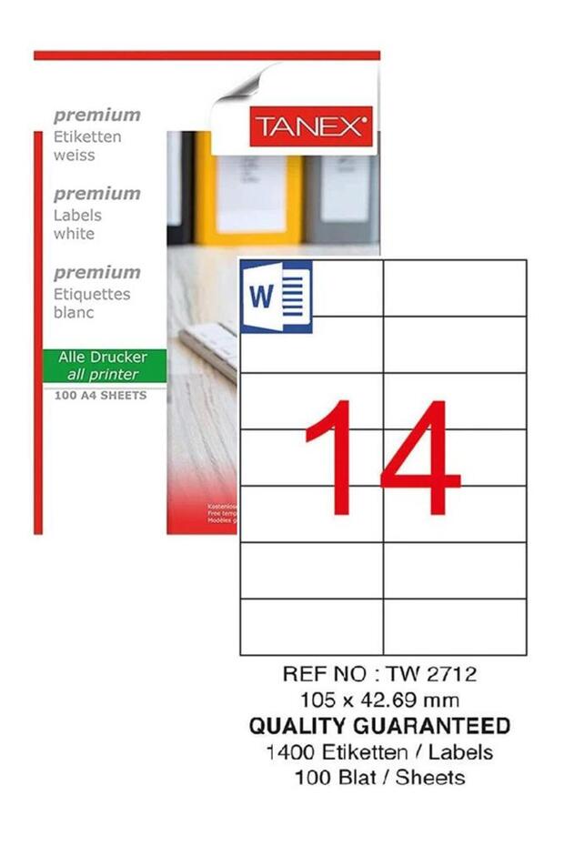 ملصق كمبيوتر Tw-2712 مقاس 105 × 42.69 مم 100 قطعة ملصق ليزر 1 حزمة Tanex Invitation Shipping Box Box E