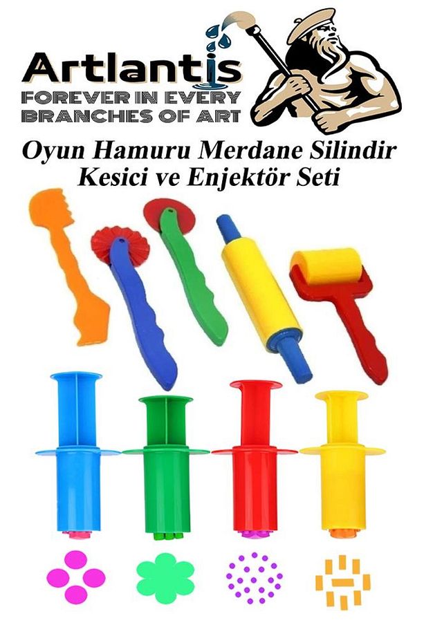 12 Renk Oyun Hamuru Kalıbı Merdane Silindir Kesici ve Enjektör Seti 21 Parça 1 Paket Okul Kreş Ana S - 2