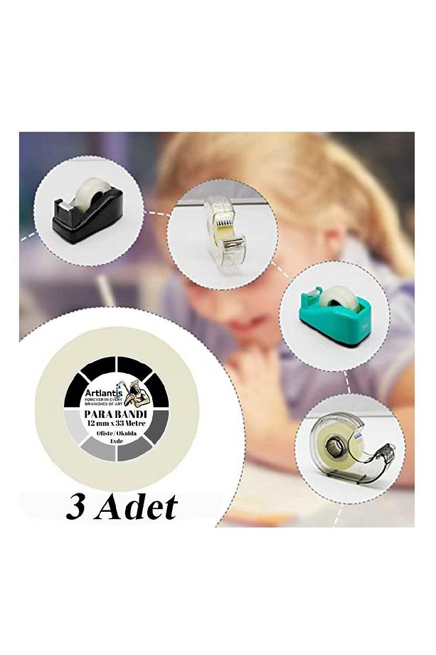 Şeffaf Para Bandı 12mm x 33 Metre 3 Adet Şeffaf Okul Ofis Bantı 3 Adet - 1