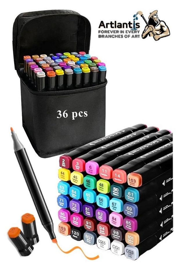 Eskiz Defteri A4 50 Yaprak 100 gr 1 Adet 36 Renk Çift Taraflı Marker Kalem 36 Adet Touch Çift Uçlu - 8