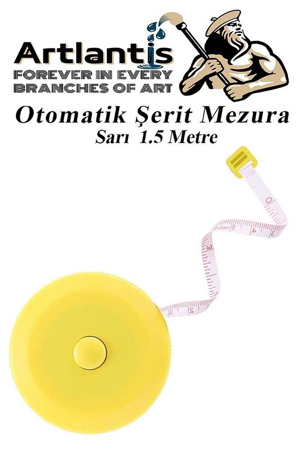 Otomatik Şerit Mezura 1.5 Metre Sarı Renk 1 Adet Yuvarlak Cep Mezurası 150 Cm Mezro Terzi Metresi Vü - 1