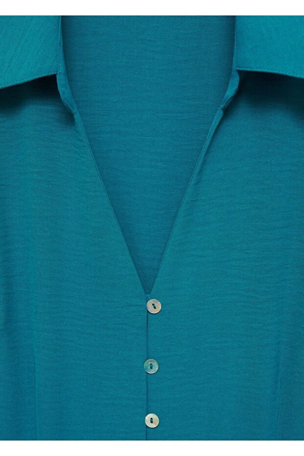 Kuşaklı gömlek elbise - 6