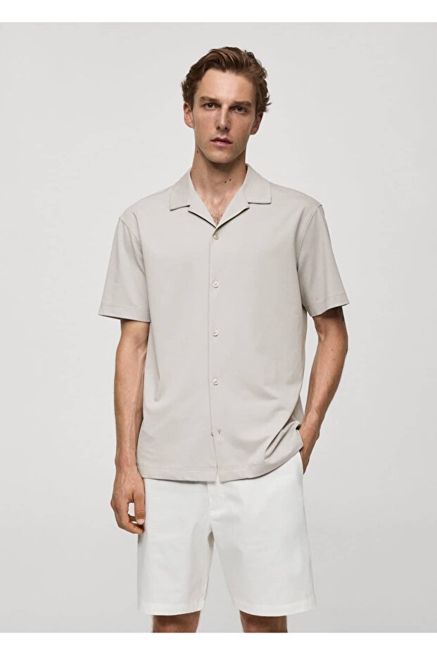 Bowling Yakalı Pamuklu Gömlek - 1