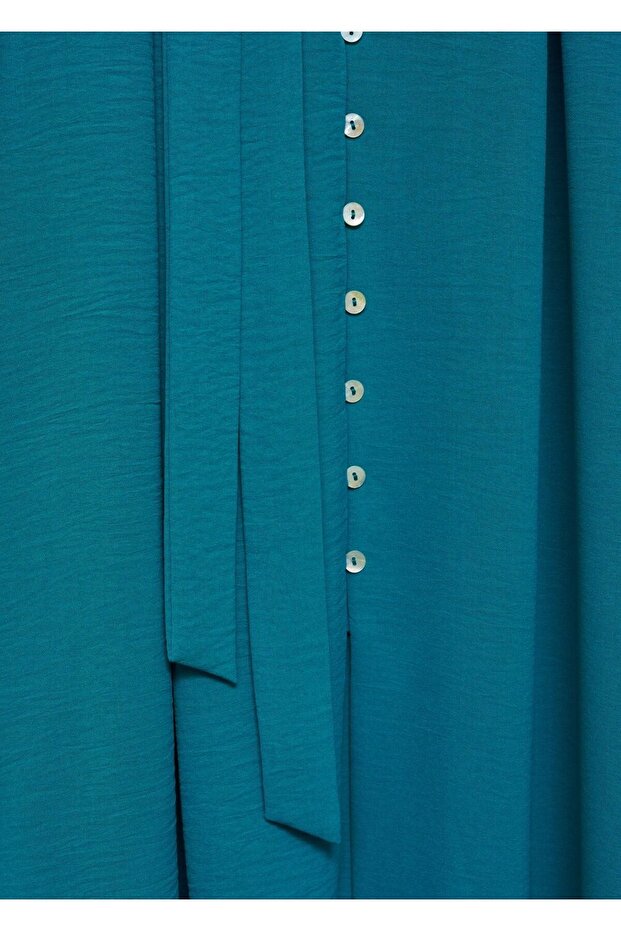 Kuşaklı gömlek elbise - 5