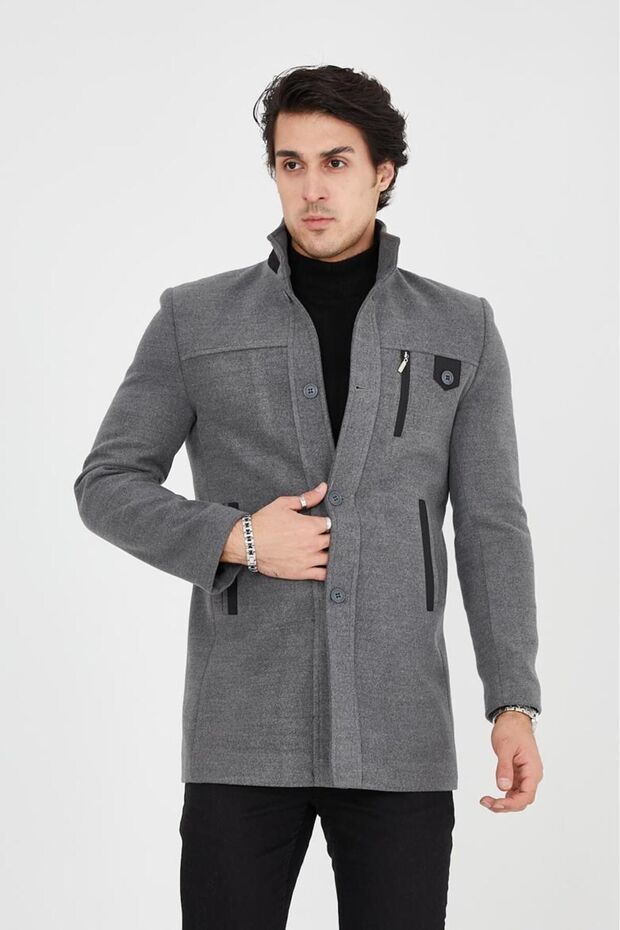 Ezel Stand Collar Button Bowl Coat 432