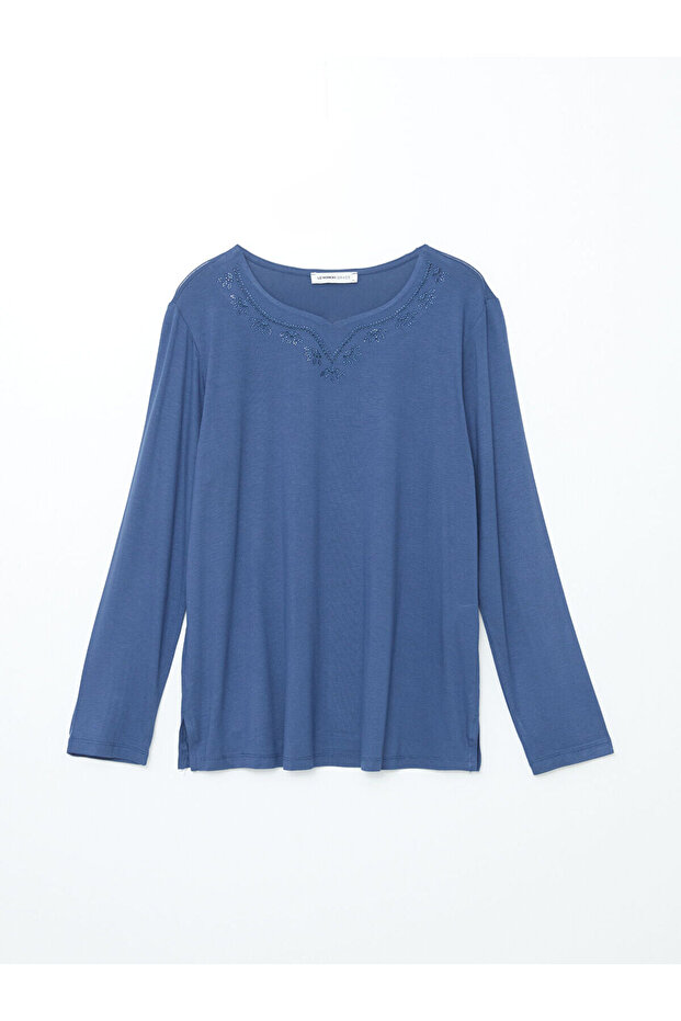 Crew Neck Shiny Stone Women's Blouse (W4)