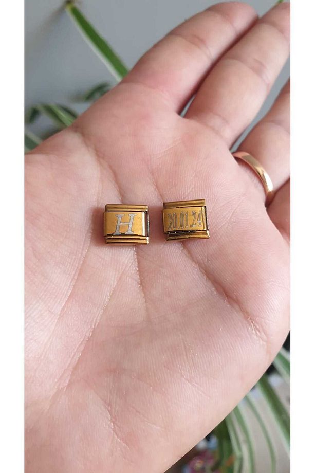 Nomimation Isim Charm Gold Baş Harf Charm Tarih Charm Isminizi Yazdırın 2 Adet Fmaccesories - 5
