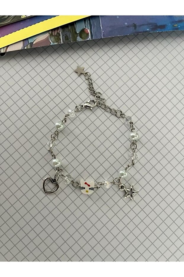 Hello Kitty heart and star fairycore bracelet with pearls