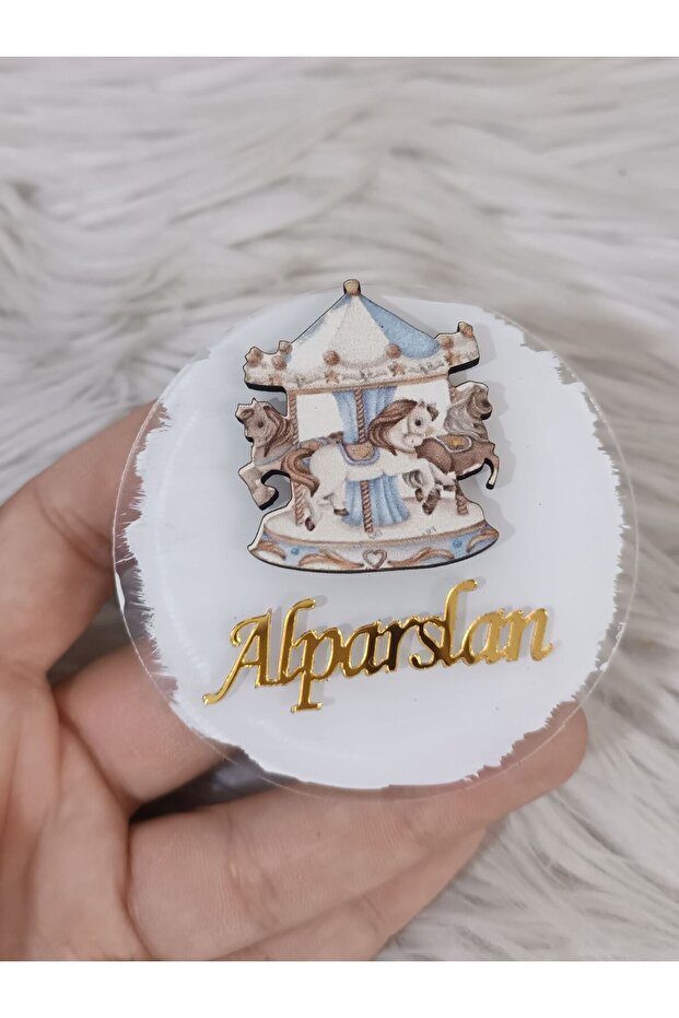 Blue Carousel Plexi Magnet Newborn Birthday Mevlüt Magnet Gift (10 Pieces)