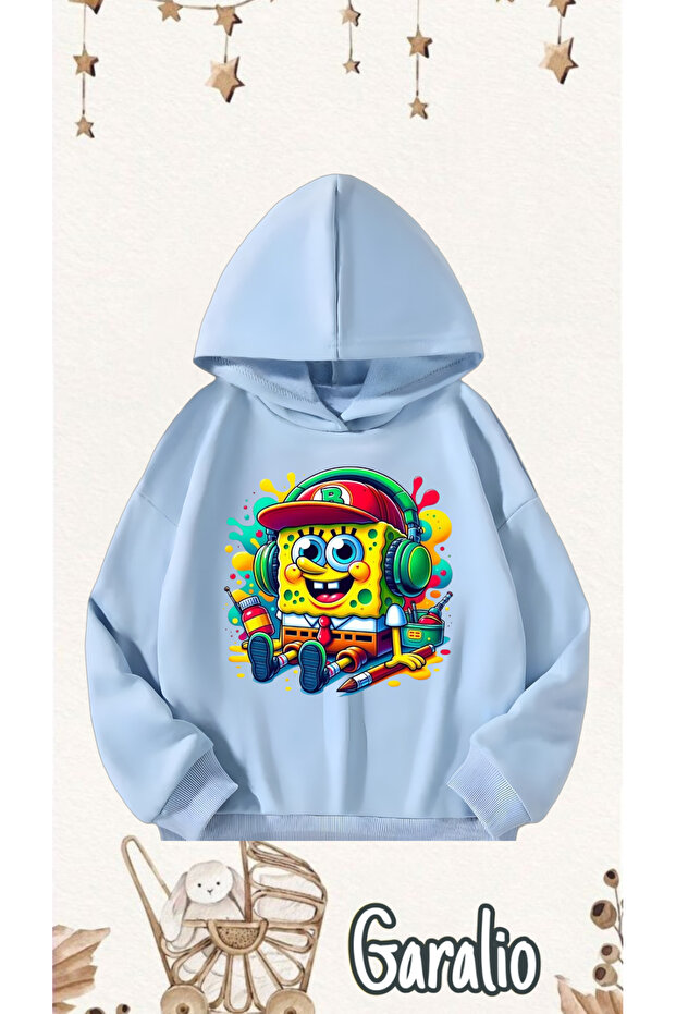 SÜNGER BOB BASKILI KAPÜŞONLU ÇOCUK SWEATSHİRT - 1