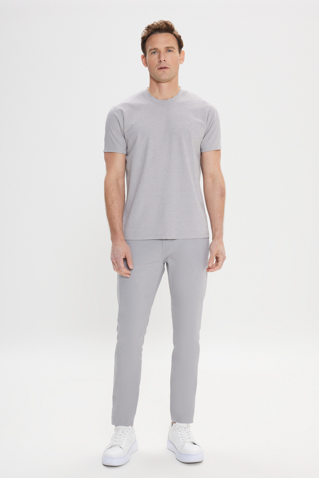 Erkek Gri Slim Fit Dar Kesim Bisiklet Yaka Pamuklu Tişört - 2