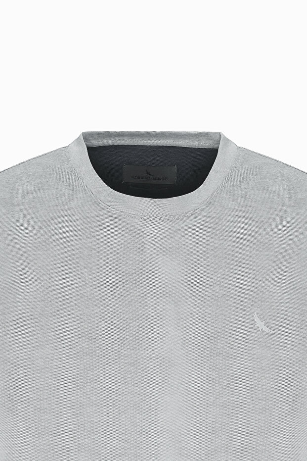 Erkek Gri Slim Fit Dar Kesim Bisiklet Yaka Pamuklu Tişört - 7