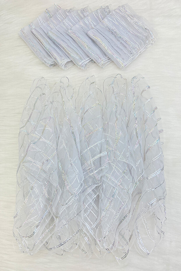Large Size Silver Glitter Halay Handkerchief, White 5 Pieces, Bride Groom Wedding Henna Circumcision Engagement Bride