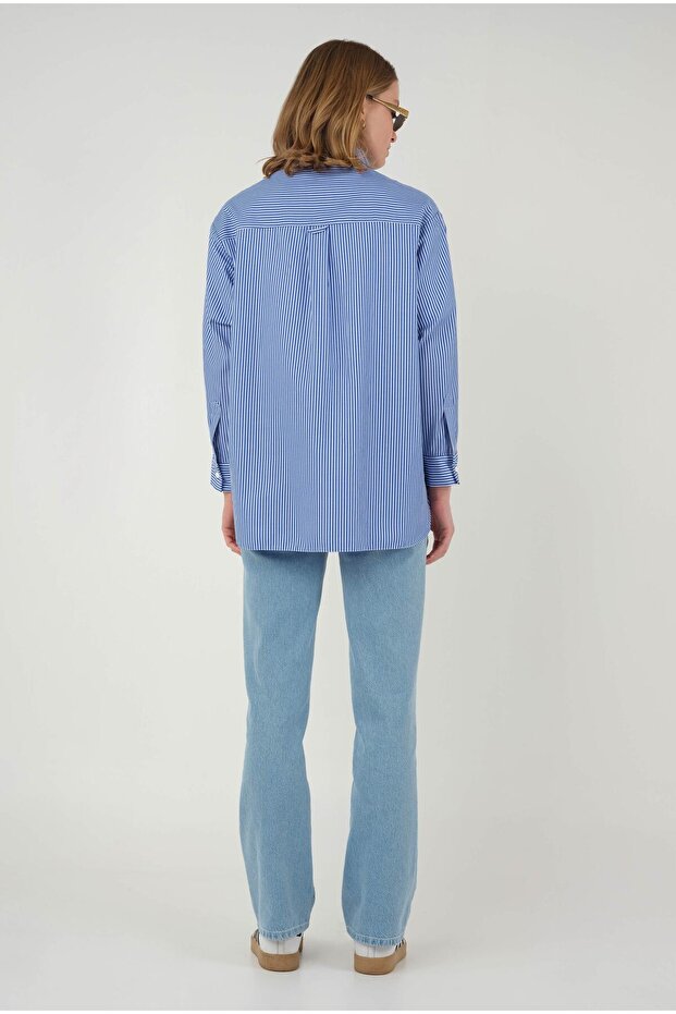 Çizgili Basic Gömlek Lacivert - 5