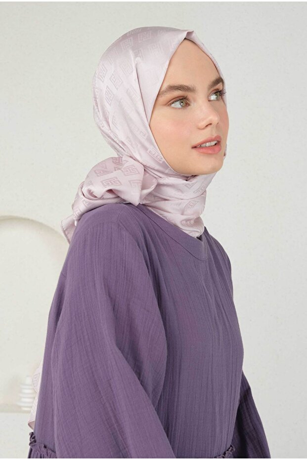 Jacquard Patterned Soft Violet - Logo Patterned Shawl - 3