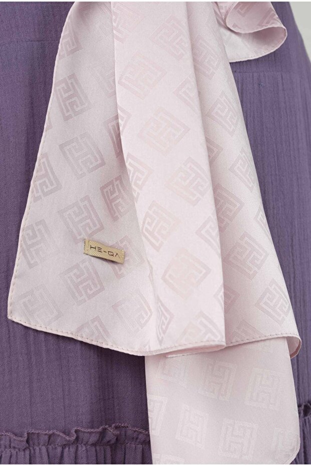 Jacquard Patterned Soft Violet - Logo Patterned Shawl - 4