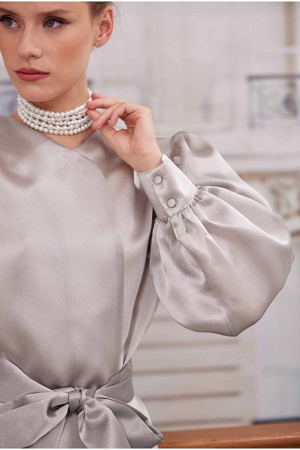 Fırfırlı Tafta Kaftan Koyu Taş - 5