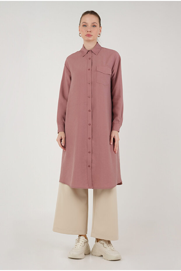 Parçalı Modal Gömlek Gül Kurusu - 2