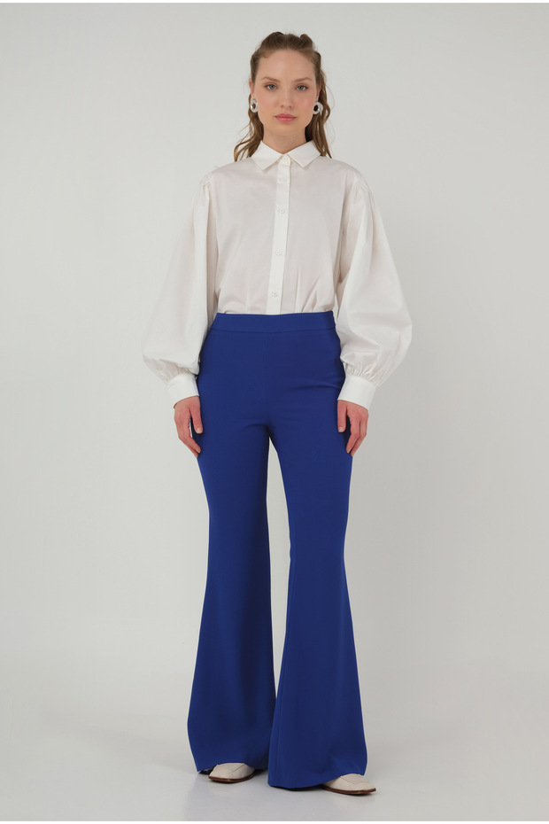 İspanyol Paça Pantolon Saks - 5