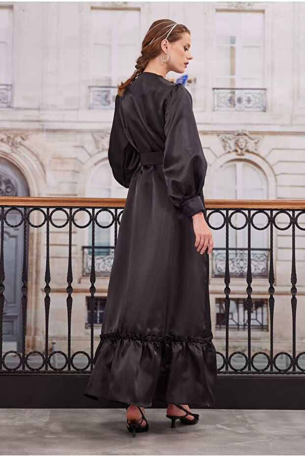 Fırfırlı Tafta Kaftan Siyah - 6