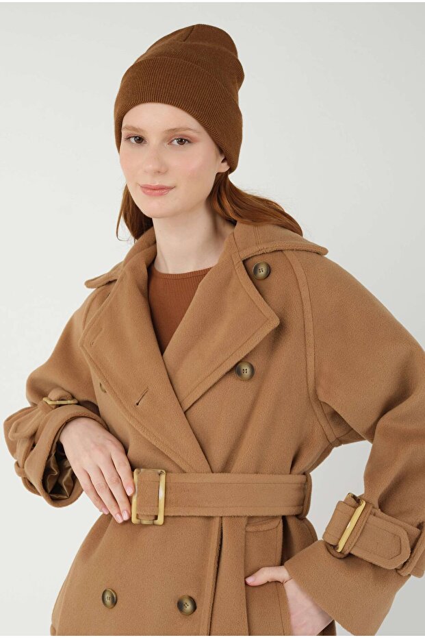 Long Double Breasted Coat Camel - 7