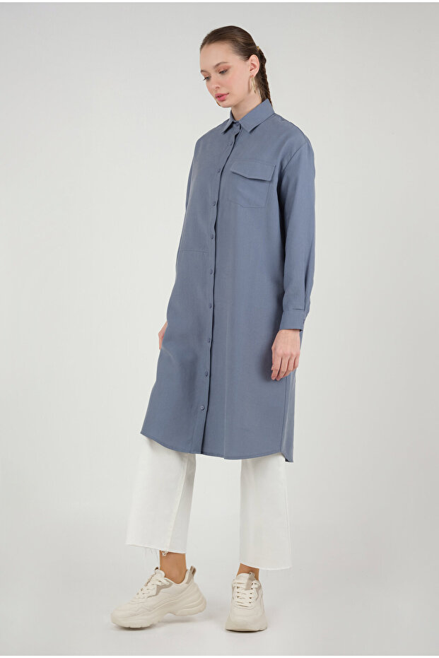 Parçalı Modal Gömlek Lavanta Mavi - 2