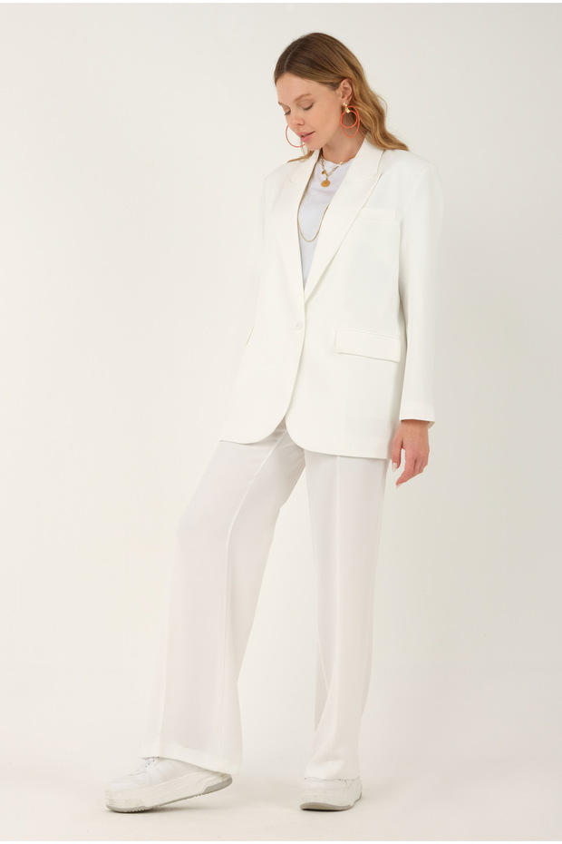 Dökümlü Blazer Ceket Ekru - 4