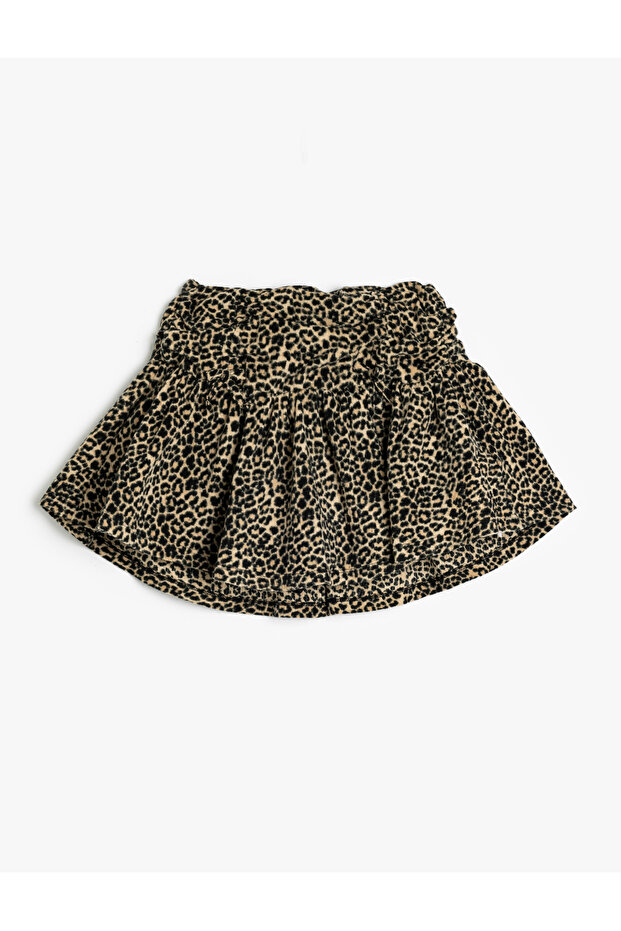 Pleated High Waist Leopard Print Raster Skirt