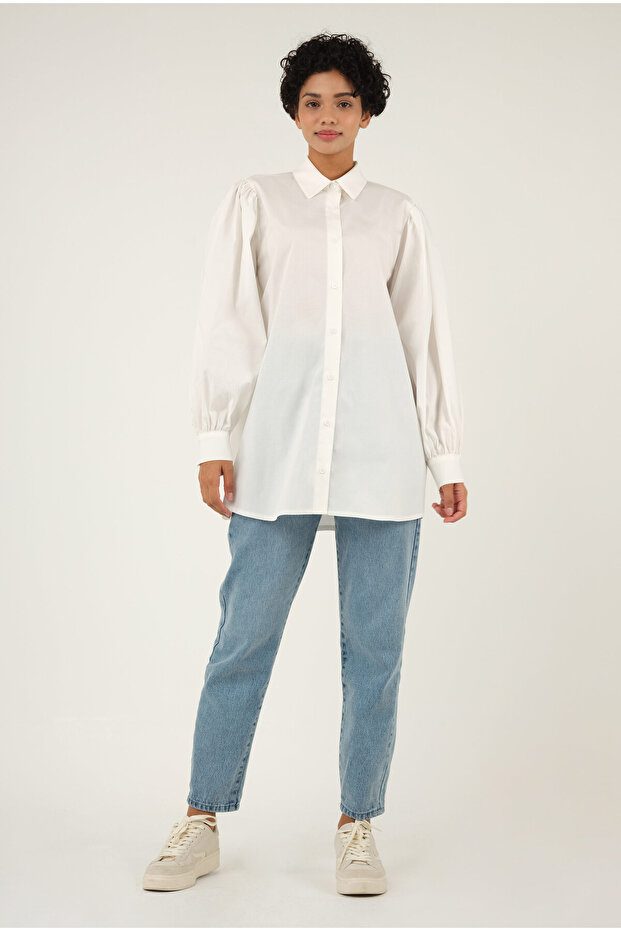 Balon Kol Gömlek Beyaz - 1