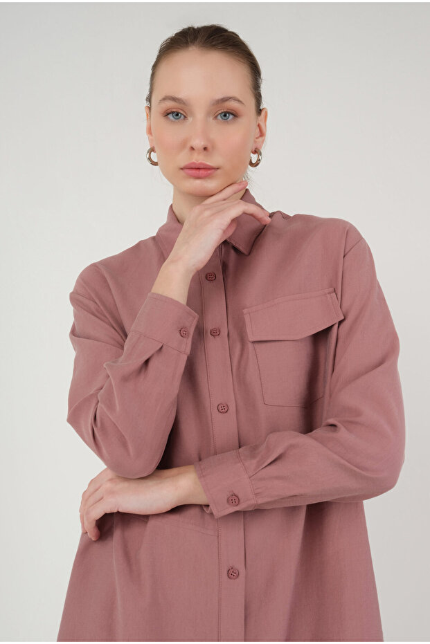 Parçalı Modal Gömlek Gül Kurusu - 5