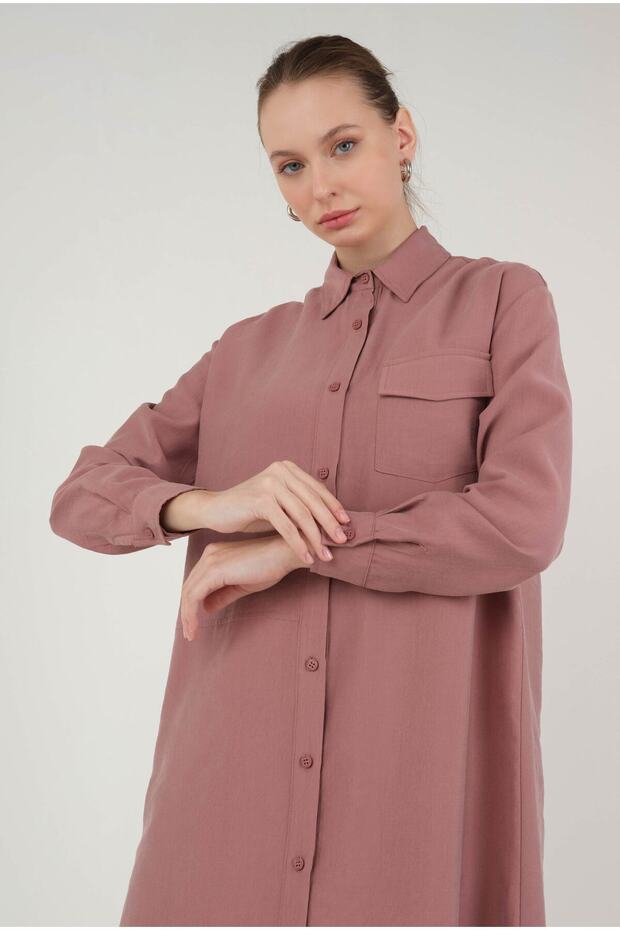 Parçalı Modal Gömlek Gül Kurusu - 6