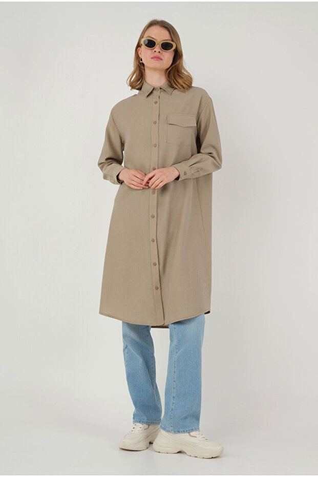 Parçalı Modal Gömlek Vizon - 1