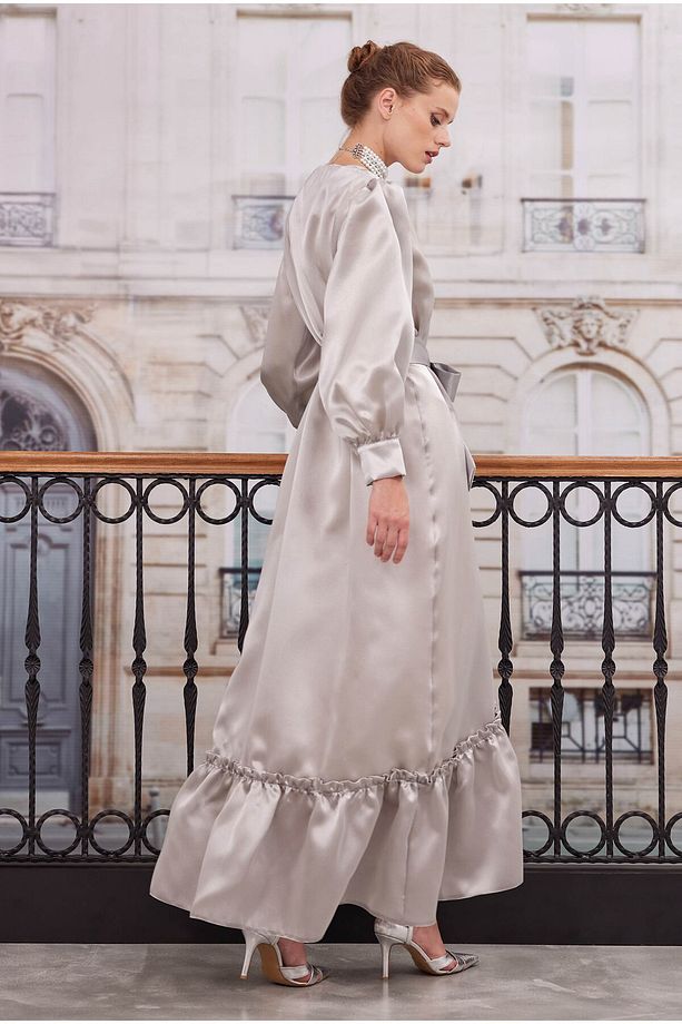 Fırfırlı Tafta Kaftan Koyu Taş - 4