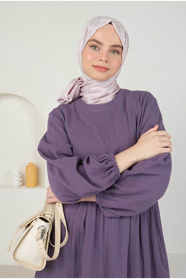 Jacquard Patterned Soft Violet - Logo Patterned Shawl - 2