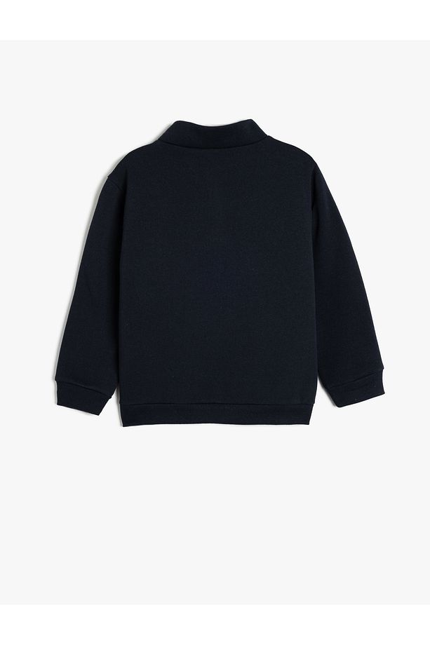 İşlemeli Dik Yaka Yarım Fermuarlı Uzun Kollu Şardonlu Oversize Sweatshirt - 2