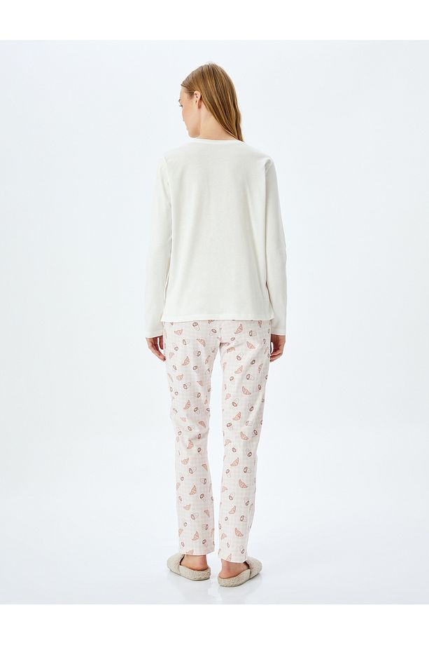 Pamuklu Grafik Baskılı Pijama Takımı - 4