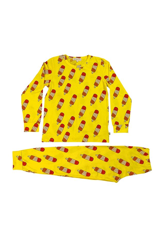 Sarı  Zeminli DONDURMA Desenli Pijama Takımı - 1