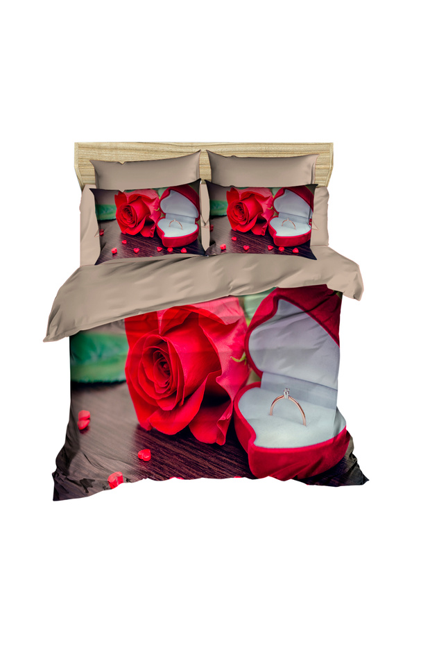 Valentine's Day Rose and Wedding Ring 3D Digital Double Duvet Cover Pillow Set