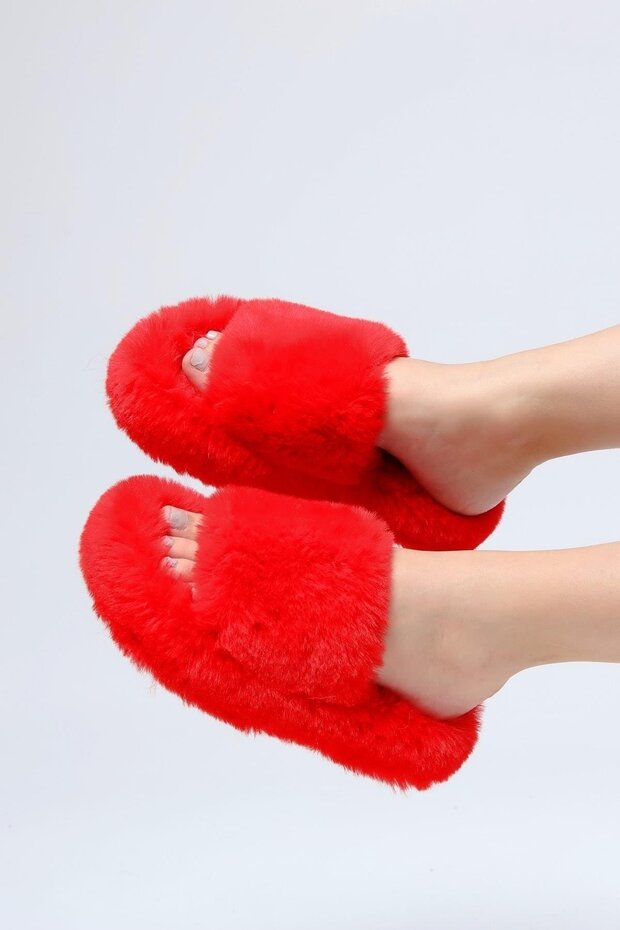 Červené extra měkké dámské domácí pantofle - 3cm Bynd01 - 4