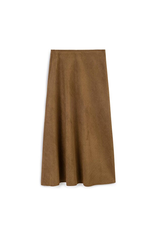 Süet Midi Etek Taba - 1