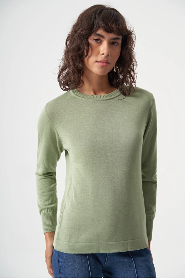 Basic o Yaka Viskon Akrilik Su Yeşili Triko - 4