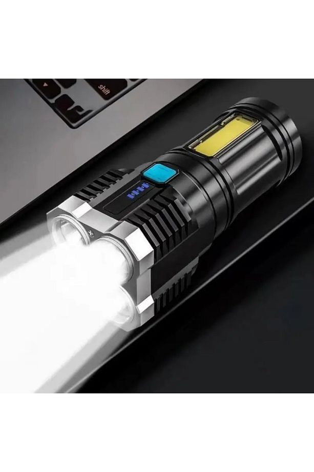 1200mAh USB Şarjlı LED El Feneri ve COB Yan Işık - 1200mAh Batarya, Güçlü ve Taşınabilir - 8
