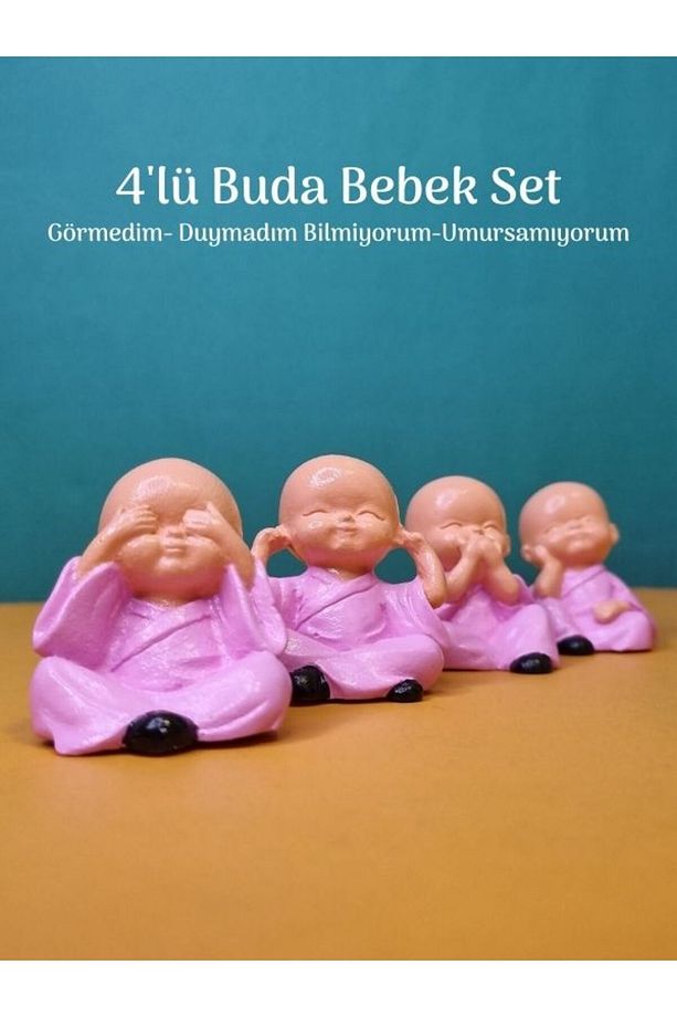 Mini Buda Bebekler 4'lü Set Görmedim Duymadım Bilmiyorum Umursamıyorum Biblo Kokulu Taş - 1