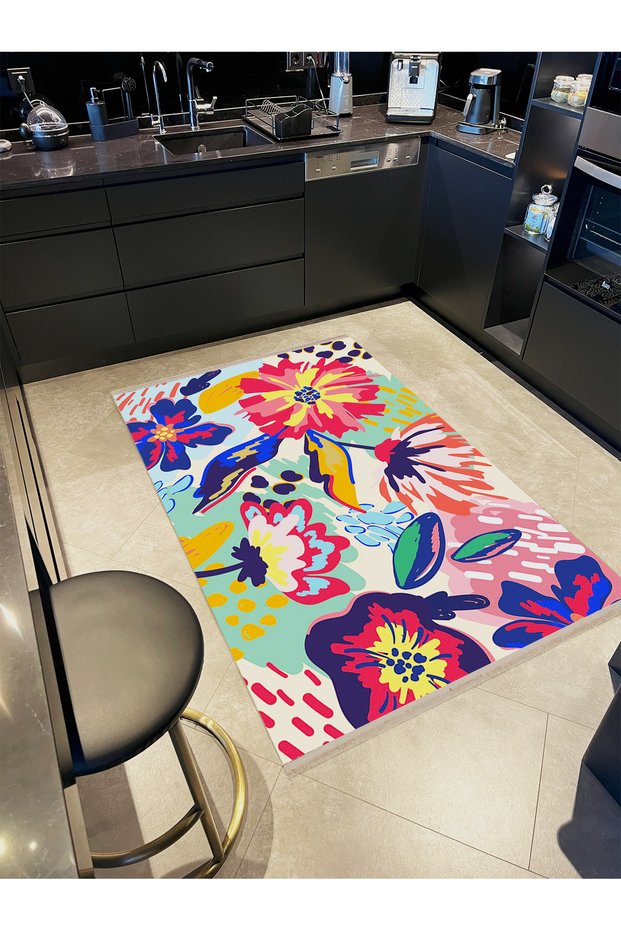 Özge Collection Multicolored Flowers Patterned Woven Base Modern Decorative Carpet Ozge47
