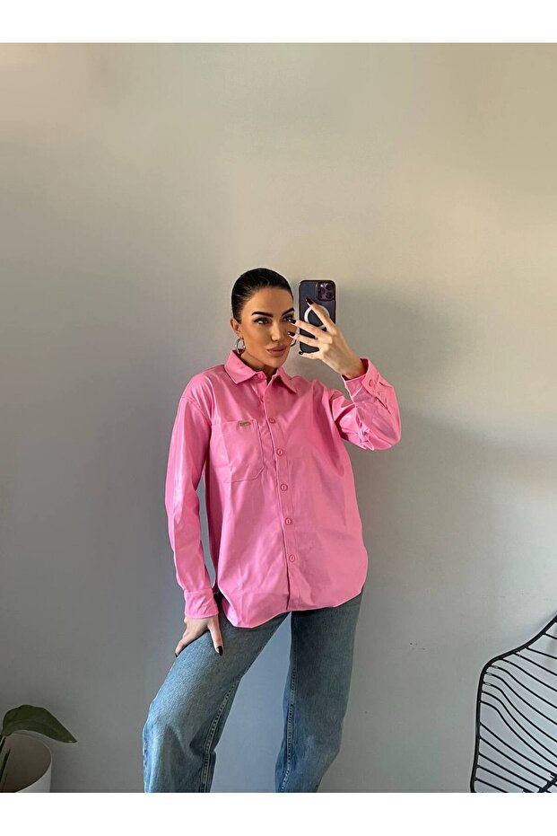 Oversize Deri Gömlek - 3