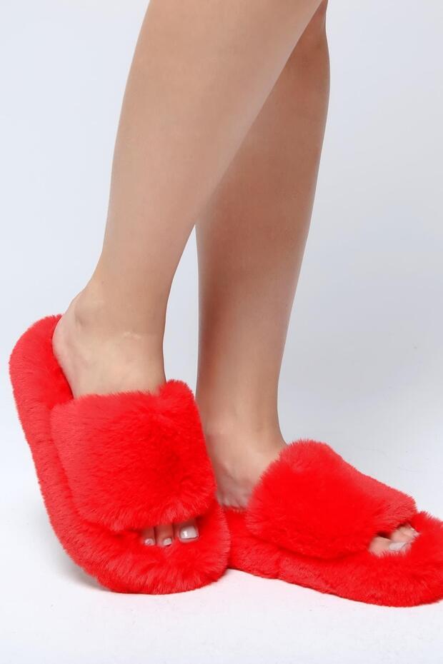 Červené extra měkké dámské domácí pantofle - 3cm Bynd01 - 3