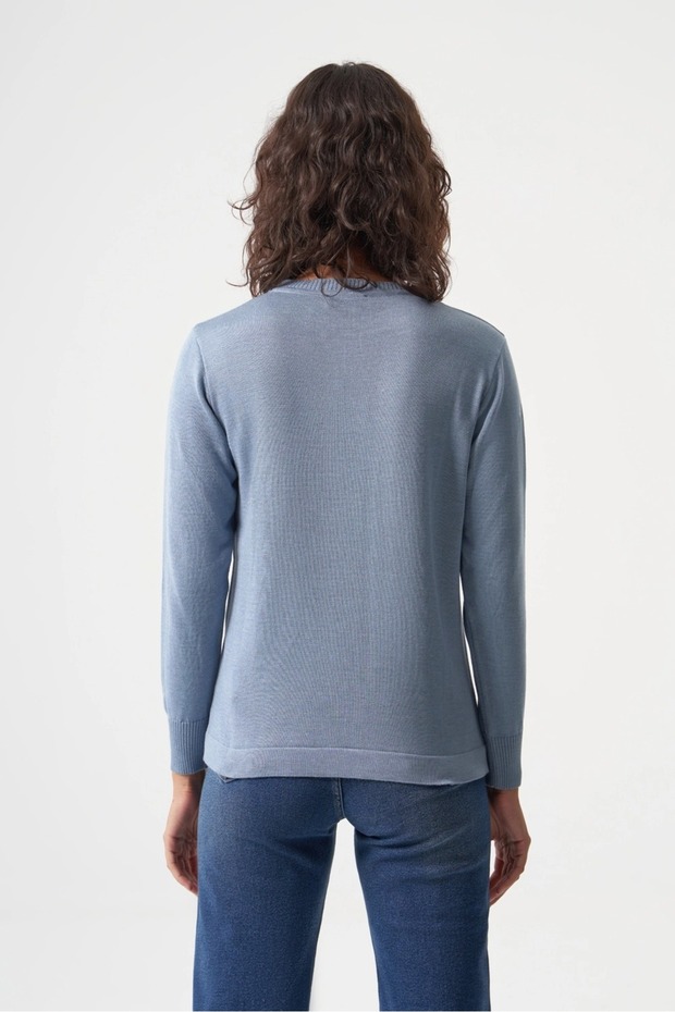 Basic o Yaka Viskon Akrilik Bebe Mavi Triko - 4